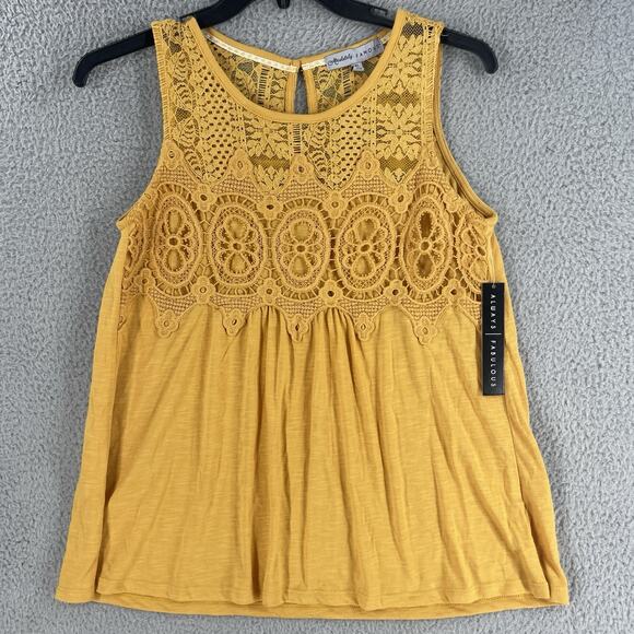 Crochet Lace Womens Sleeveless Top Size S Boho Hippie Gold Flowy Cotton Blend - Picture 1 of 9